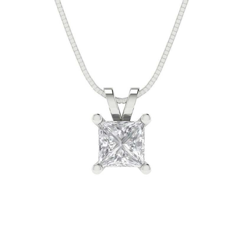 0.5 ct Brilliant Princess Cut Solitaire Natural Diamond Stone Clarity SI1-2 Color G-H White Gold Pendant with 18" Chain