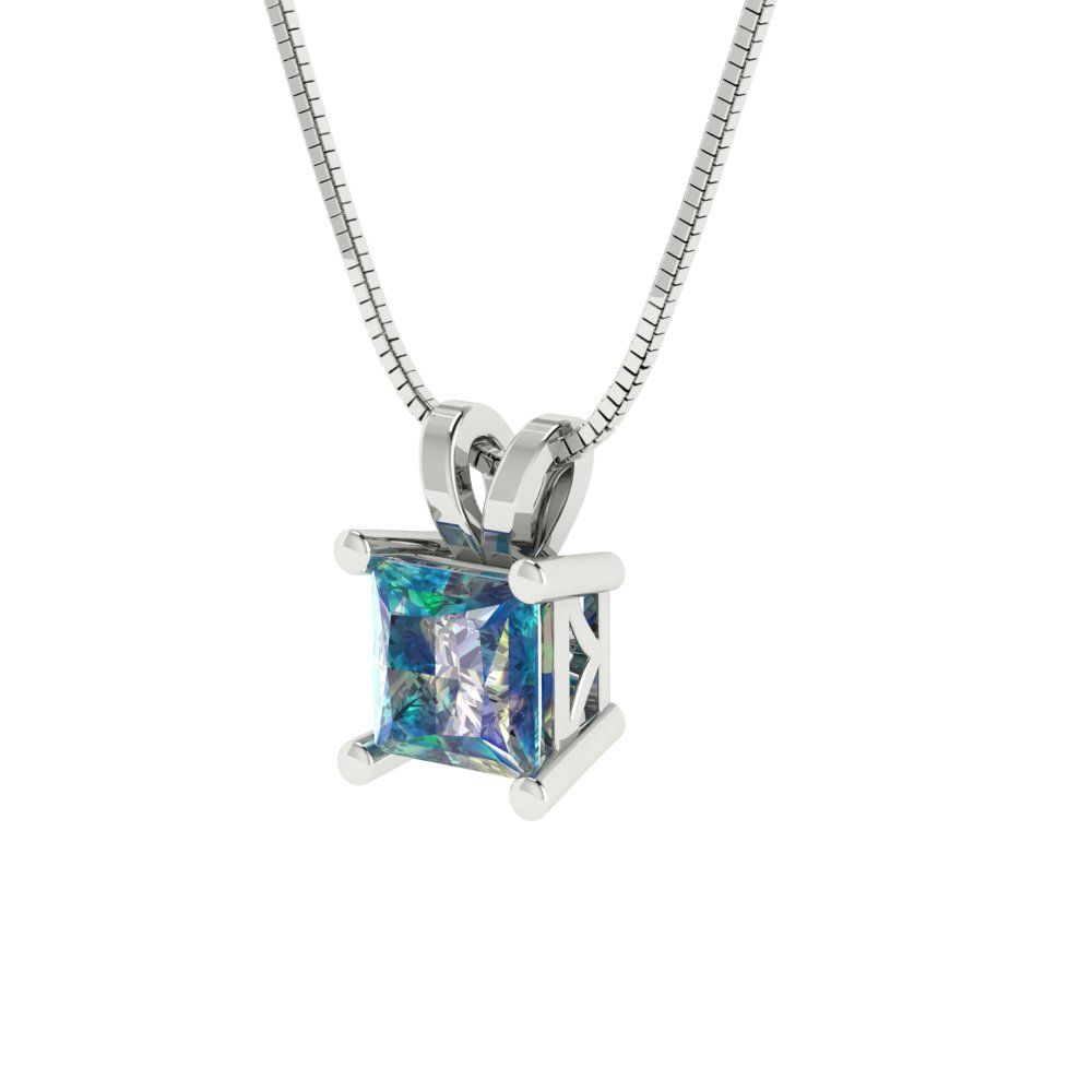 0.5cttw Princess Cut Blue Moissanite Gold-Plated 925 Silver Pendant and 18" Box-Chain Necklace