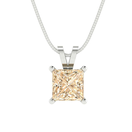 1.5 tcw Necklace Pendant - 14K White Gold Princess Cut Solitaire  Morganite - Adjustable Length - 15in Box Chain to 18in
