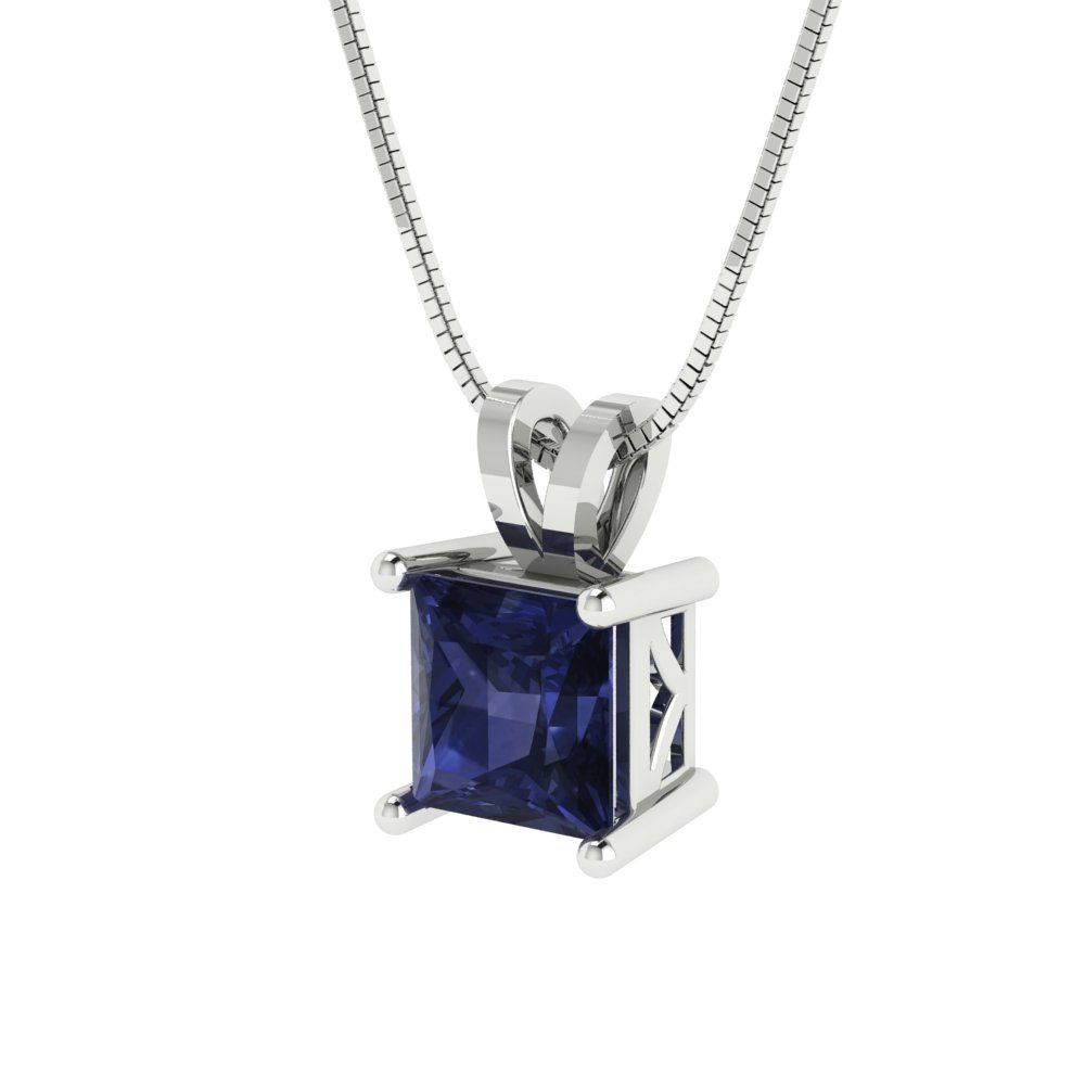 1.5cttw Princess Cut Blue Sapphire Gold-Plated 925 Silver Pendant and 16" Box-Chain Necklace