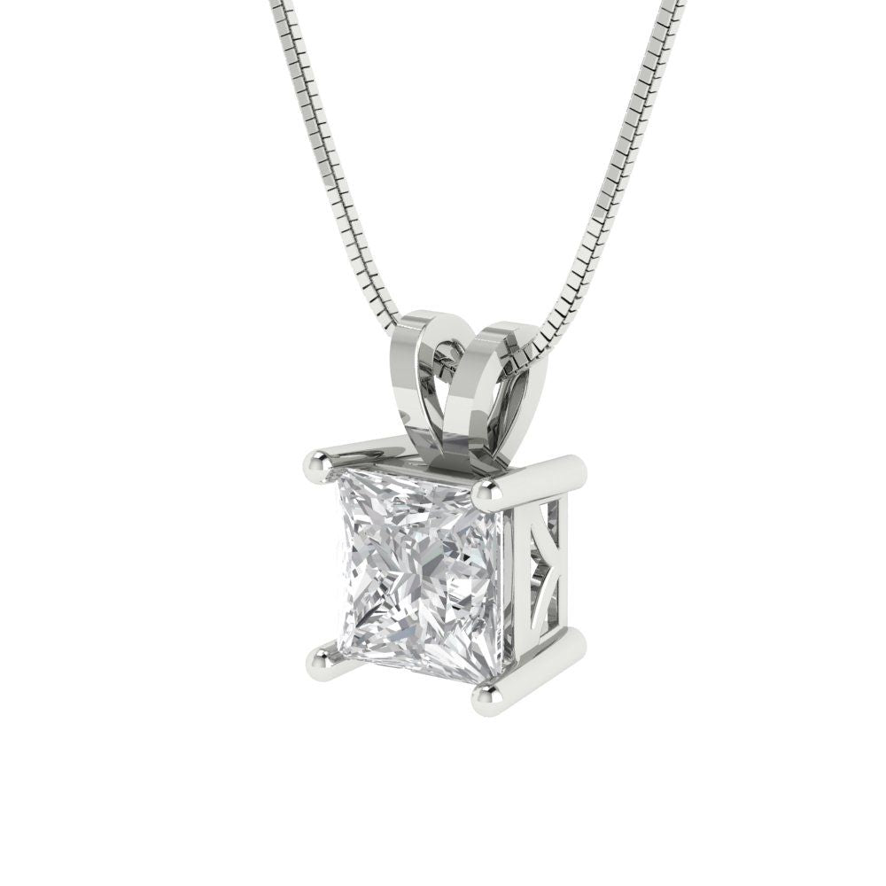 1.5cttw Princess Cut Clear Gold-Plated 925 Silver Pendant and 16" Box-Chain Necklace