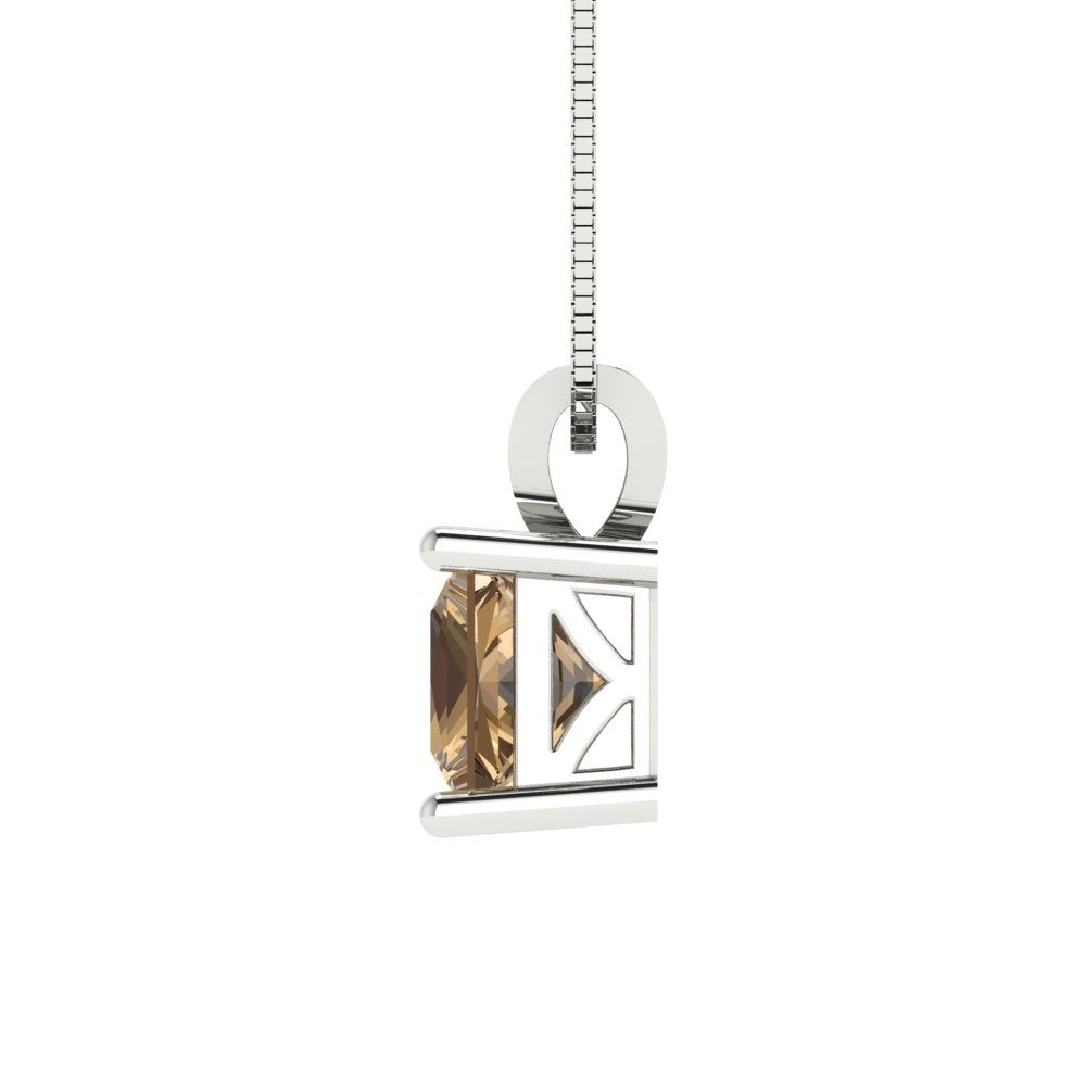 1.5cttw Princess Cut Champagne Gold-Plated 925 Silver Pendant and 16" Box-Chain Necklace
