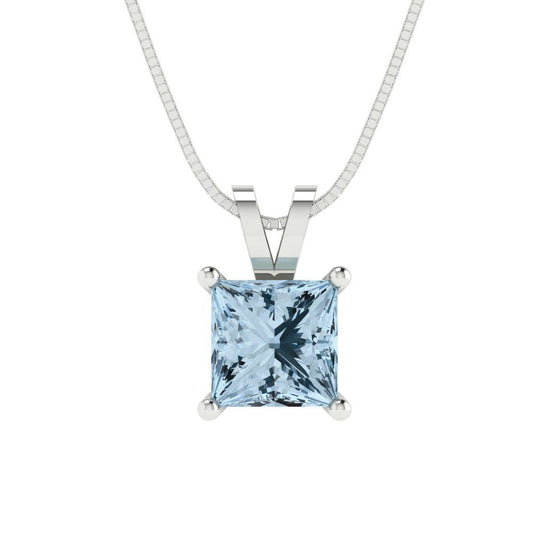 1.5cttw Princess Cut Aquamarine Gold-Plated 925 Silver Pendant and 18" Box-Chain Necklace