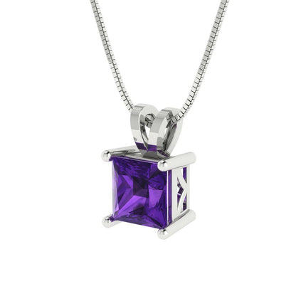 1.5cttw Princess Cut Amethyst Gold-Plated 925 Silver Pendant and 18" Box-Chain Necklace