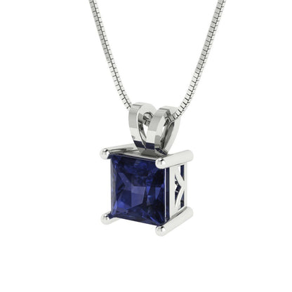 1.5cttw Princess Cut Blue Sapphire Gold-Plated 925 Silver Pendant and 18" Box-Chain Necklace