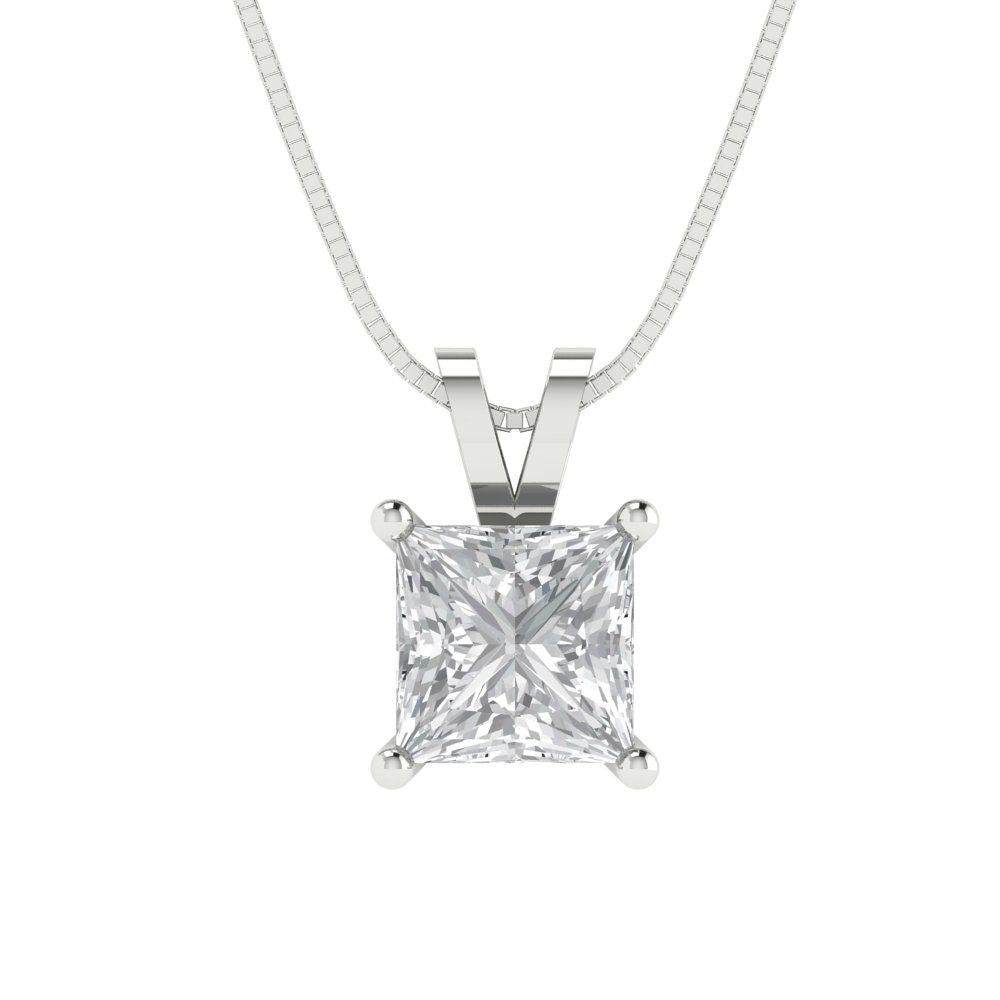 1.5cttw Princess Cut Clear Gold-Plated 925 Silver Pendant and 18" Box-Chain Necklace