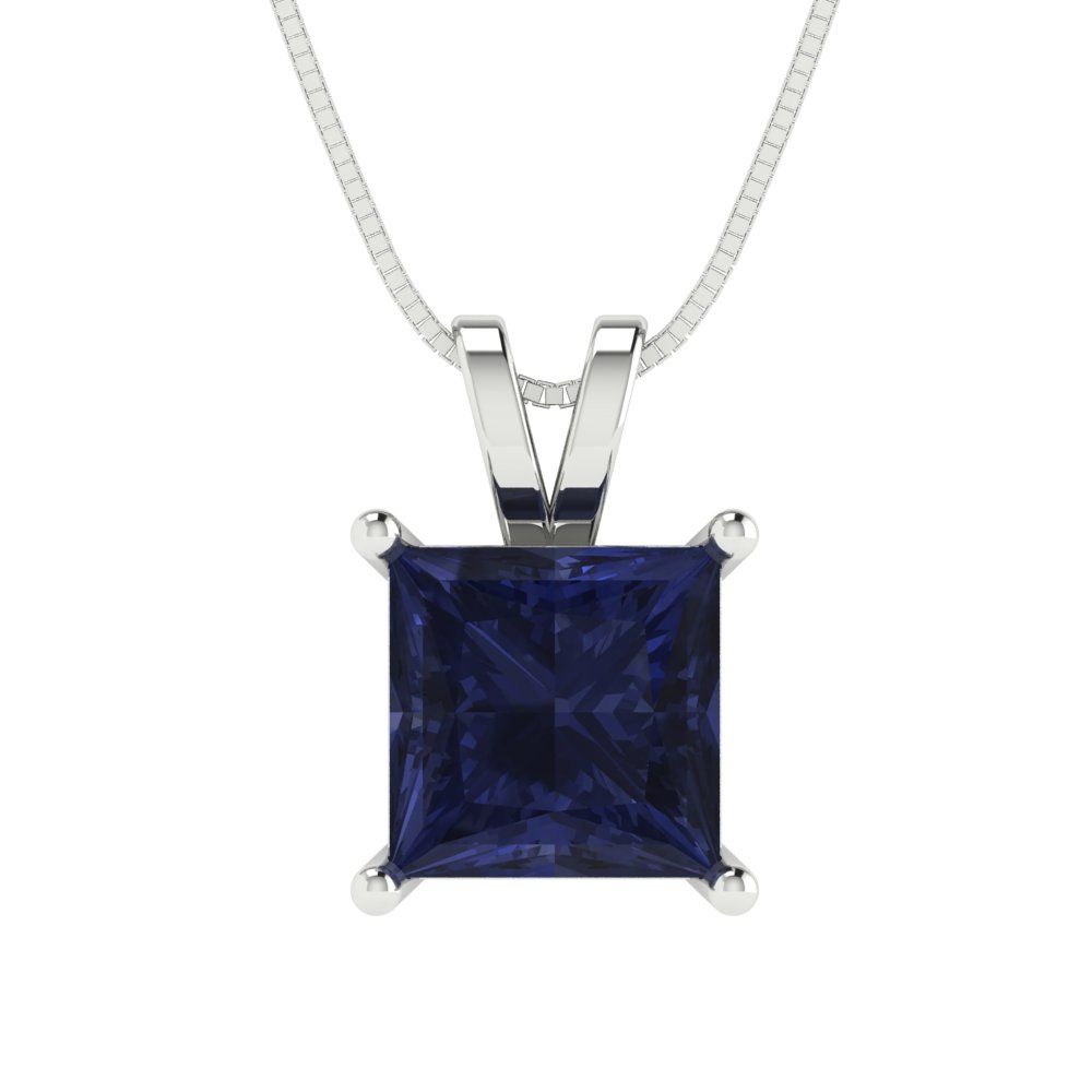 2.5cttw Princess Cut Blue Sapphire Gold-Plated 925 Silver Pendant and 16" Box-Chain Necklace