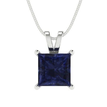 2.5cttw Princess Cut Blue Sapphire Gold-Plated 925 Silver Pendant and 16" Box-Chain Necklace