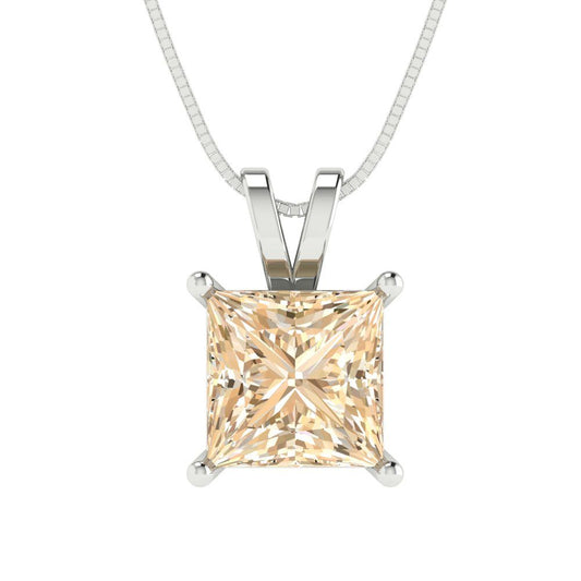 2.5 tcw Necklace Pendant - 14K White Gold Princess Cut Solitaire  Morganite - Adjustable Length - 15in Box Chain to 18in