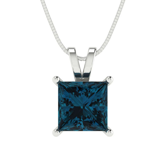 2.5 tcw Necklace Pendant - 14K White Gold Princess Cut Solitaire  London - Adjustable Length - 15in Box Chain to 18in