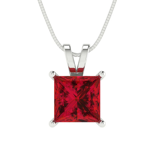 2.5 tcw Necklace Pendant - 14K White Gold Princess Cut Solitaire  Pink Tourmaline - Adjustable Length - 15in Box Chain to 18in