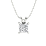 2.5 ct Brilliant Princess Cut Solitaire Clear Simulated Diamond Stone White Gold Pendant with 16" Chain