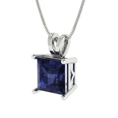 2.5cttw Princess Cut Blue Sapphire Gold-Plated 925 Silver Pendant and 16" Box-Chain Necklace