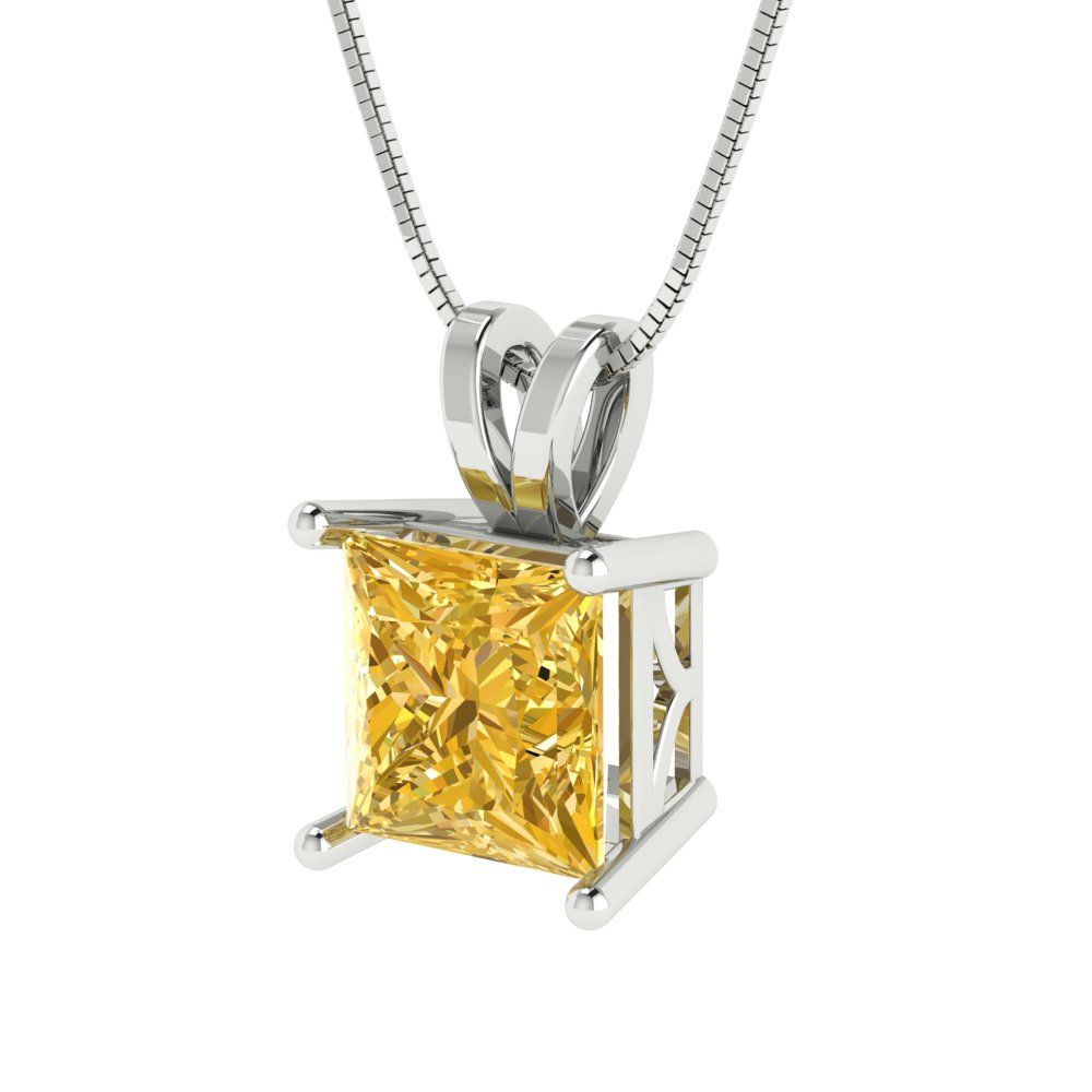 2.5cttw Princess Cut Citrine Gold-Plated 925 Silver Pendant and 16" Box-Chain Necklace