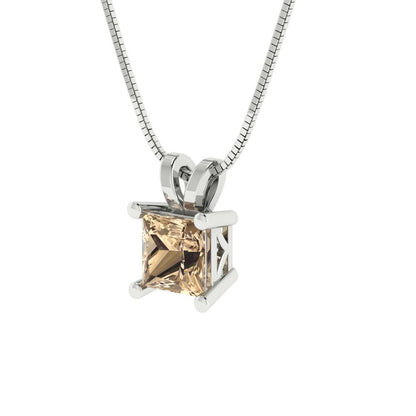 2.5 tcw Necklace Pendant - 14K White Gold Princess Cut Solitaire  Yellow Moissanite - Adjustable Length - 15in Box Chain to 18in