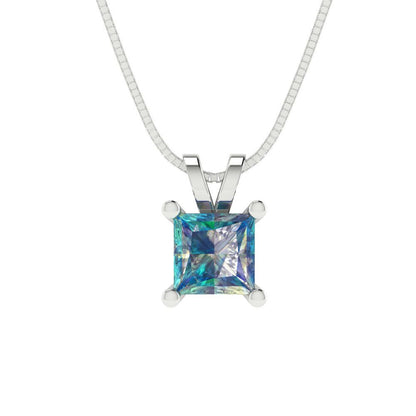 2.5cttw Princess Cut Blue Moissanite Gold-Plated 925 Silver Pendant and 16" Box-Chain Necklace