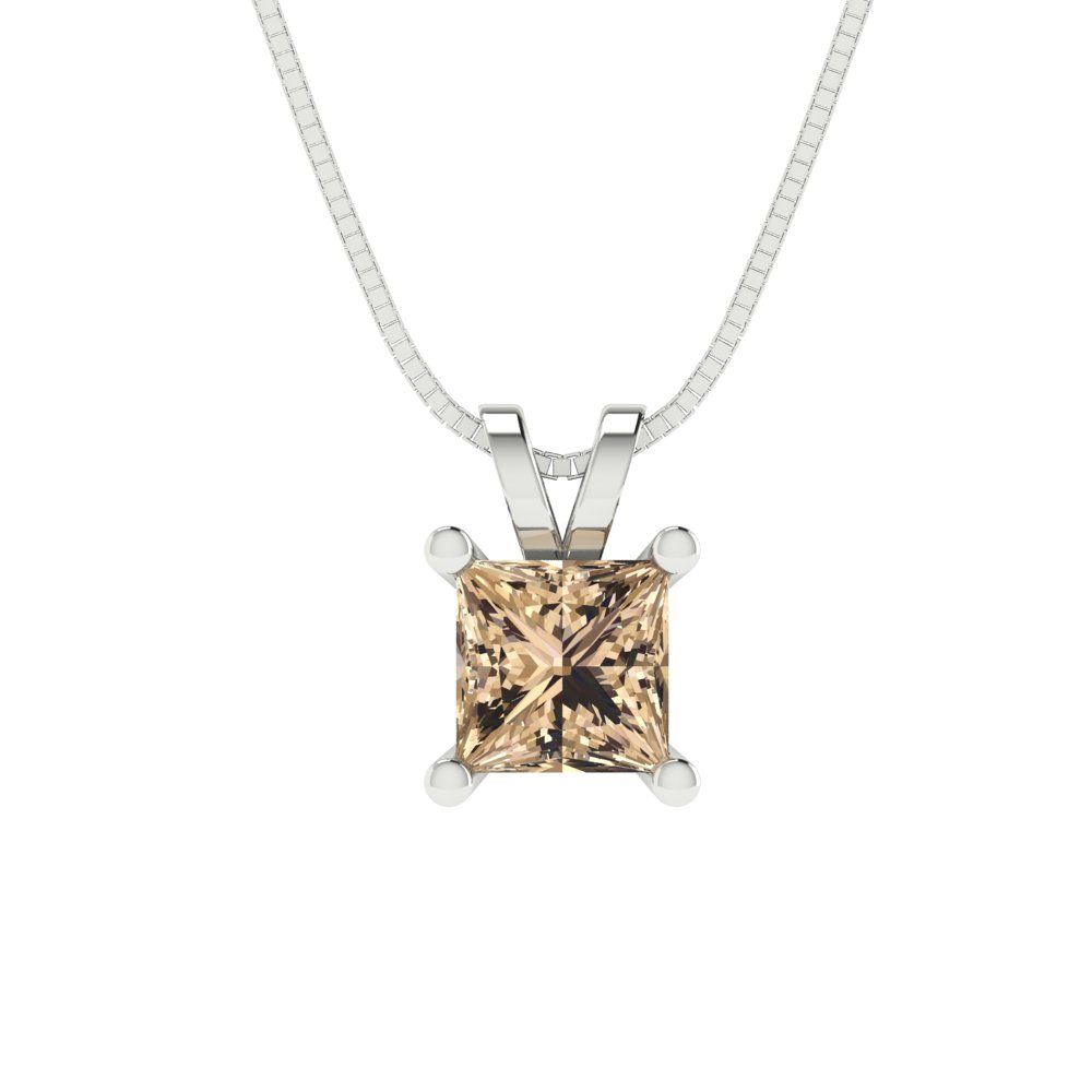 2.5 tcw Necklace Pendant - 14K White Gold Princess Cut Solitaire  Yellow Moissanite - Adjustable Length - 15in Box Chain to 18in