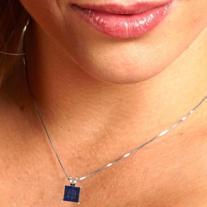 2.5cttw Princess Cut Blue Sapphire Gold-Plated 925 Silver Pendant and 16" Box-Chain Necklace