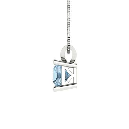 2.5cttw Princess Cut Aquamarine Gold-Plated 925 Silver Pendant and 18" Box-Chain Necklace