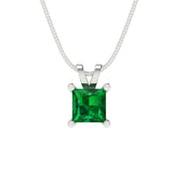 2.5 ct Brilliant Princess Cut Solitaire Simulated Emerald Stone White Gold Pendant with 18" Chain
