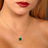 2.5 ct Brilliant Princess Cut Solitaire Simulated Emerald Stone White Gold Pendant with 18" Chain