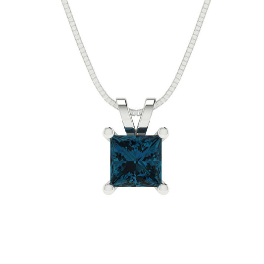 3 tcw Necklace Pendant - 14K White Gold Princess Cut Solitaire  London - Adjustable Length - 15in Box Chain to 18in