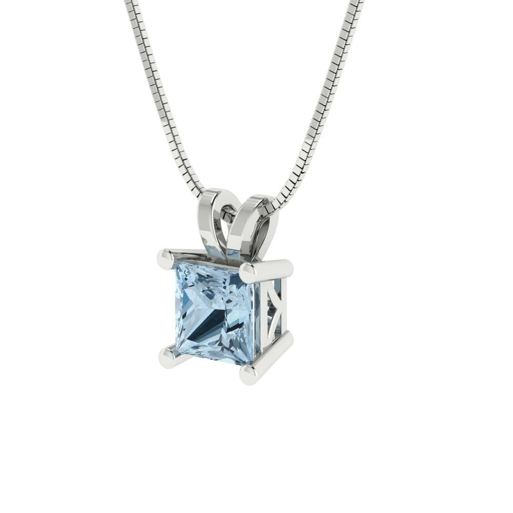 3cttw Princess Cut Blue Gold-Plated 925 Silver Pendant and 16" Box-Chain Necklace