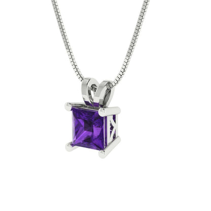 3cttw Princess Cut Amethyst Gold-Plated 925 Silver Pendant and 16" Box-Chain Necklace