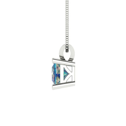 3cttw Princess Cut Blue Moissanite Gold-Plated 925 Silver Pendant and 16" Box-Chain Necklace