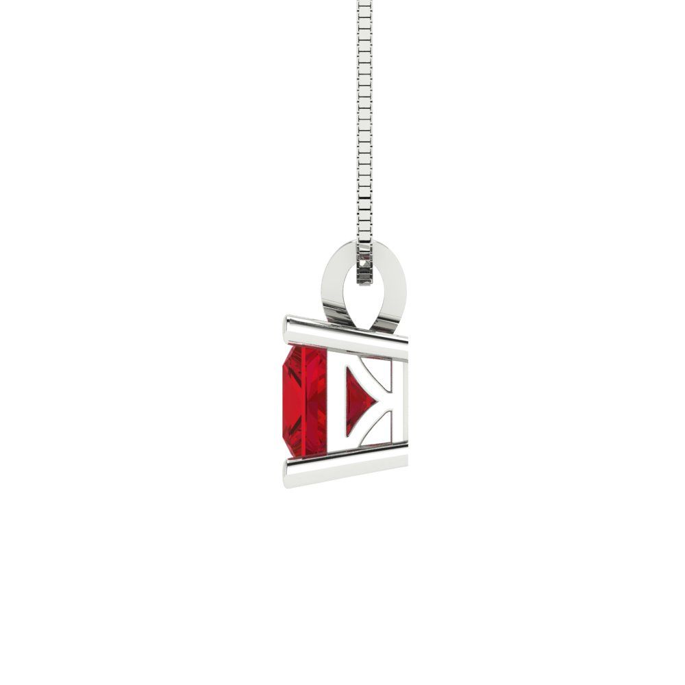 3 tcw Necklace Pendant - 14K White Gold Princess Cut Solitaire  Pink Tourmaline - Adjustable Length - 15in Box Chain to 18in
