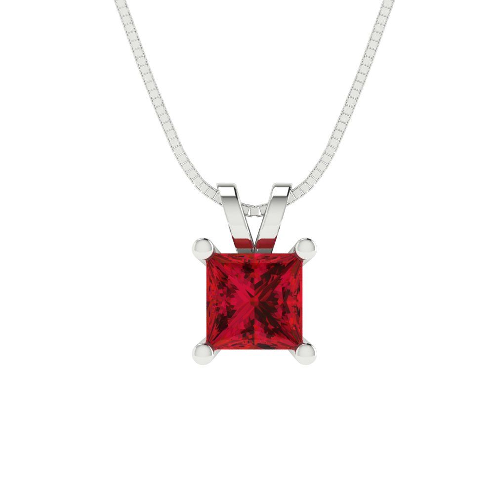 3 tcw Necklace Pendant - 14K White Gold Princess Cut Solitaire  Pink Tourmaline - Adjustable Length - 15in Box Chain to 18in