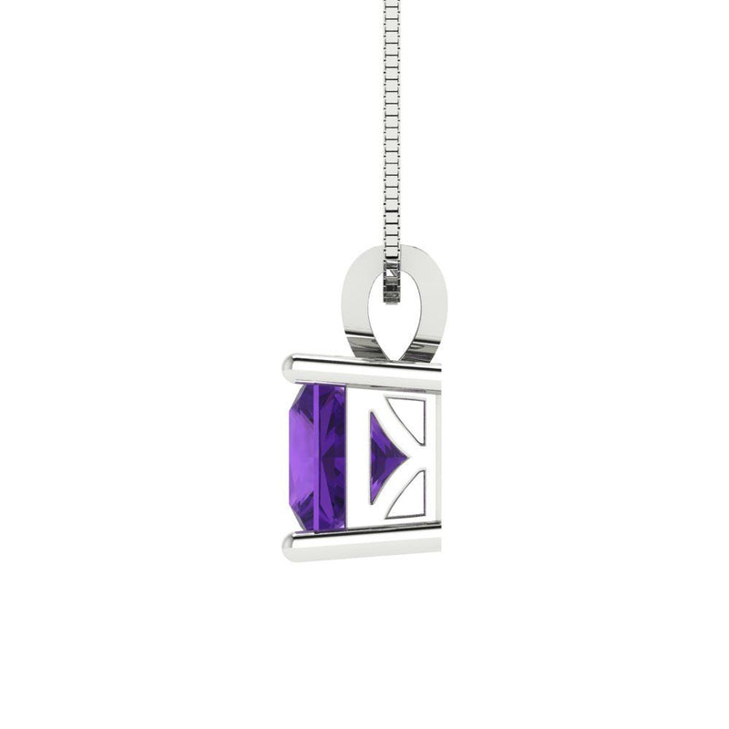 3.0 ct Brilliant Princess Cut Solitaire Natural Amethyst Stone White Gold Pendant with 18" Chain