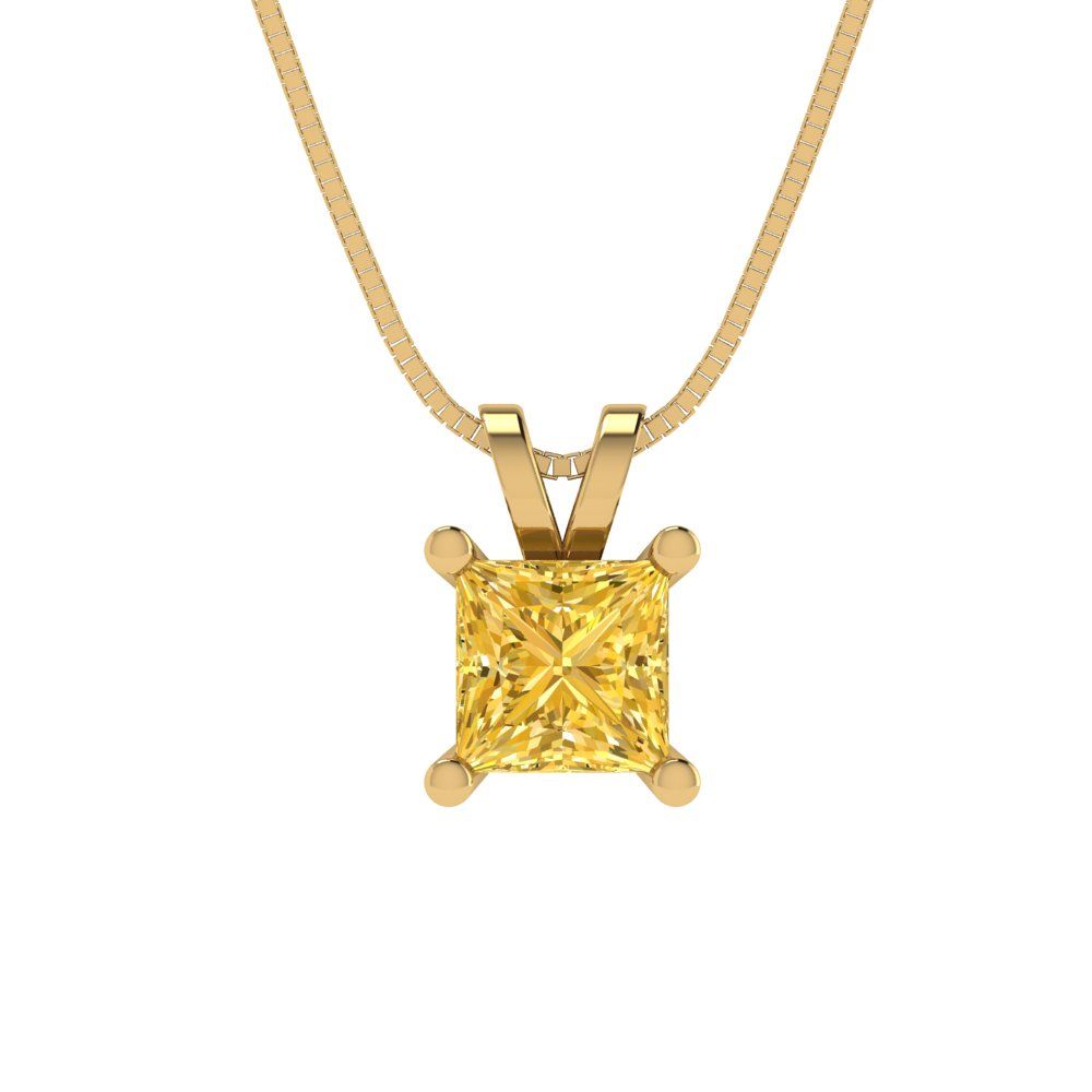0.5cttw Princess Cut Citrine Gold-Plated 925 Silver Pendant and 16" Box-Chain Necklace