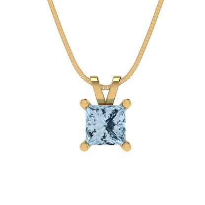 0.5 tcw Necklace Pendant - 14K White Gold Princess Cut Solitaire  Sky Blue Topaz - Adjustable Length - 15in Box Chain to 18in