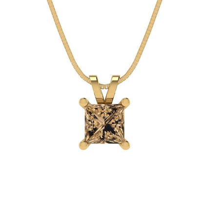 0.5cttw Princess Cut Champagne Gold-Plated 925 Silver Pendant and 16" Box-Chain Necklace