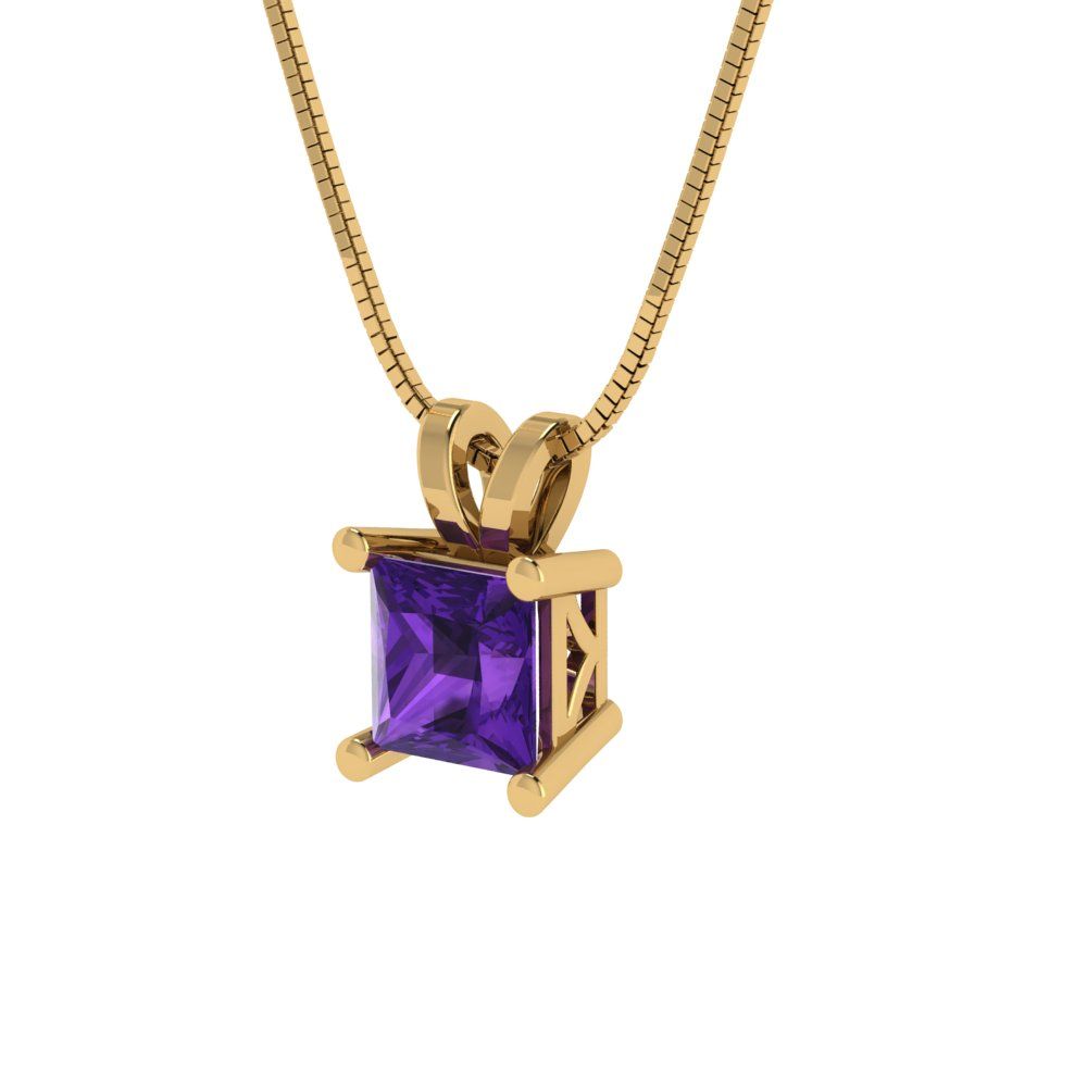 0.5cttw Princess Cut Amethyst Gold-Plated 925 Silver Pendant and 16" Box-Chain Necklace