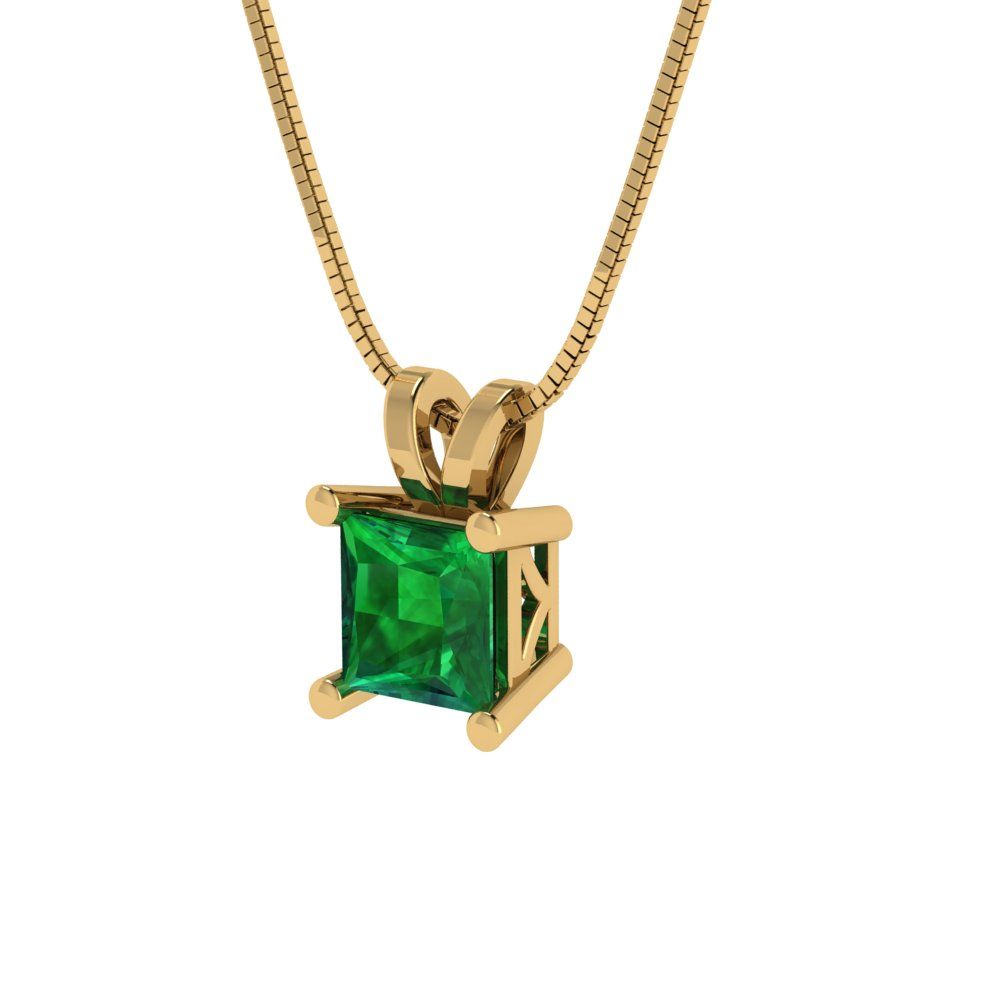 0.5cttw Princess Cut Emerald Gold-Plated 925 Silver Pendant and 16" Box-Chain Necklace
