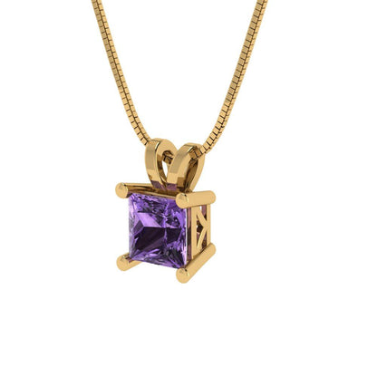 0.5cttw Princess Cut Alexandrite Gold-Plated 925 Silver Pendant and 16" Box-Chain Necklace