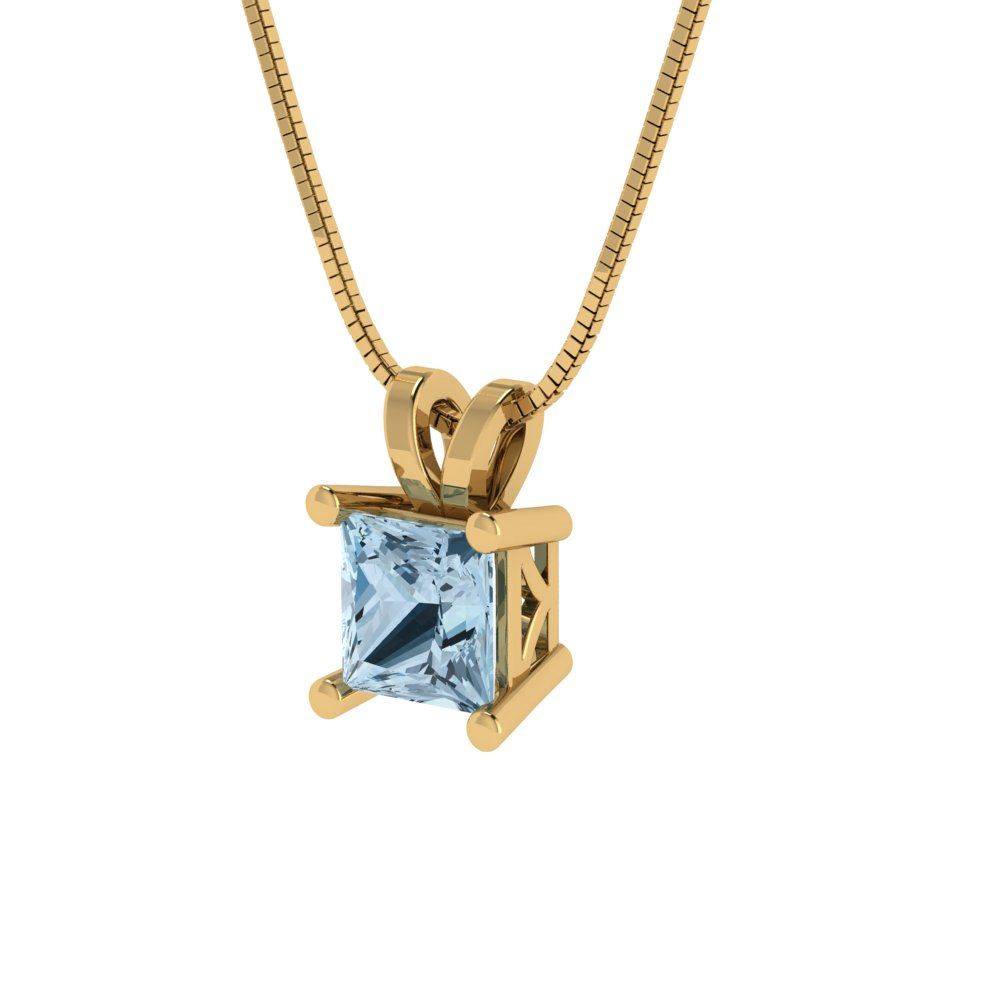 0.5 tcw Necklace Pendant - 14K White Gold Princess Cut Solitaire  Sky Blue Topaz - Adjustable Length - 15in Box Chain to 18in