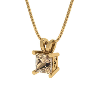 0.5 tcw Necklace Pendant - 14K White Gold Princess Cut Solitaire  Yellow Moissanite - Adjustable Length - 15in Box Chain to 18in