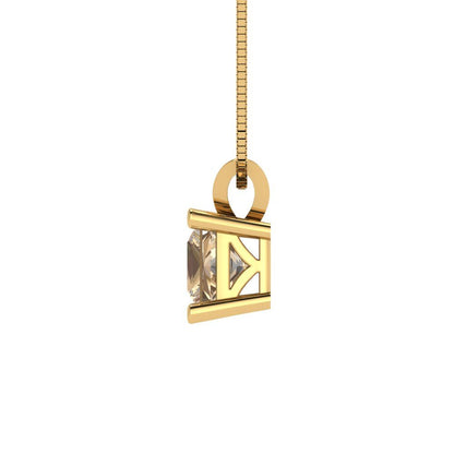 0.5 tcw Necklace Pendant - 14K White Gold Princess Cut Solitaire  Yellow Moissanite - Adjustable Length - 15in Box Chain to 18in