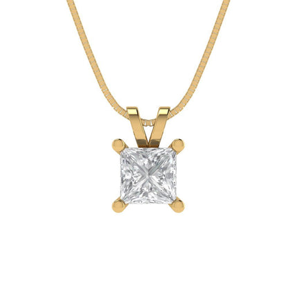 0.5cttw Princess Cut Clear Gold-Plated 925 Silver Pendant and 16" Box-Chain Necklace