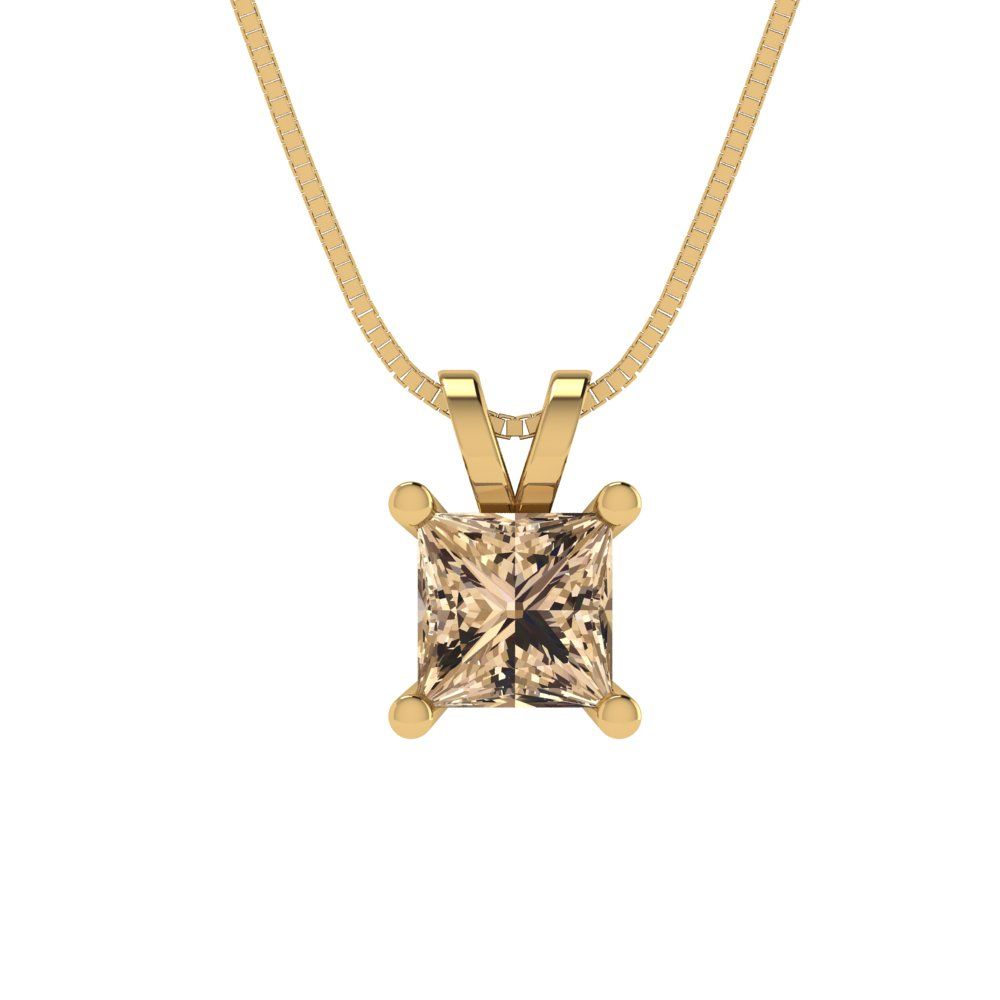 0.5 tcw Necklace Pendant - 14K White Gold Princess Cut Solitaire  Yellow Moissanite - Adjustable Length - 15in Box Chain to 18in