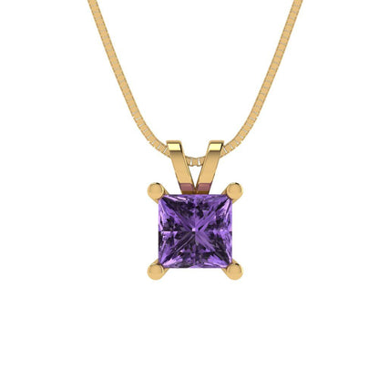 0.5cttw Princess Cut Alexandrite Gold-Plated 925 Silver Pendant and 16" Box-Chain Necklace