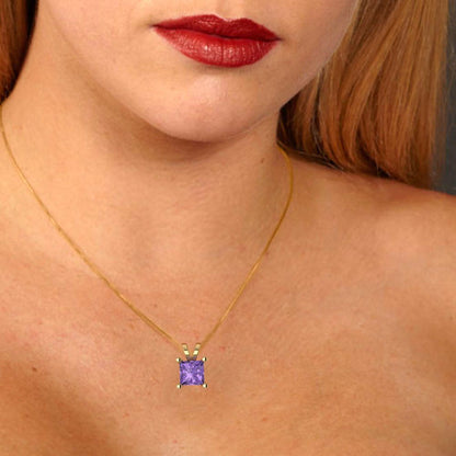 0.5cttw Princess Cut Alexandrite Gold-Plated 925 Silver Pendant and 16" Box-Chain Necklace