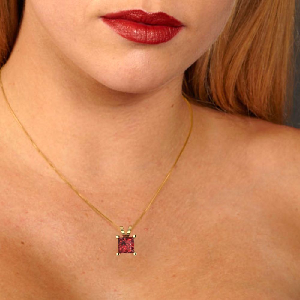 0.5cttw Princess Cut Garnet Gold-Plated 925 Silver Pendant and 16" Box-Chain Necklace