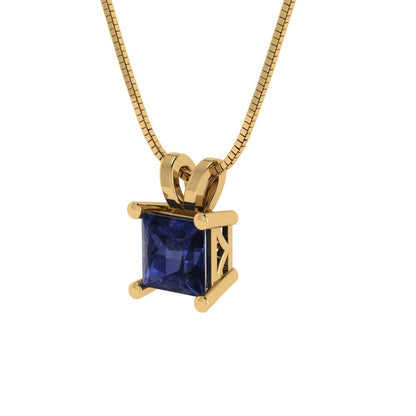 0.5cttw Princess Cut Blue Sapphire Gold-Plated 925 Silver Pendant and 18" Box-Chain Necklace