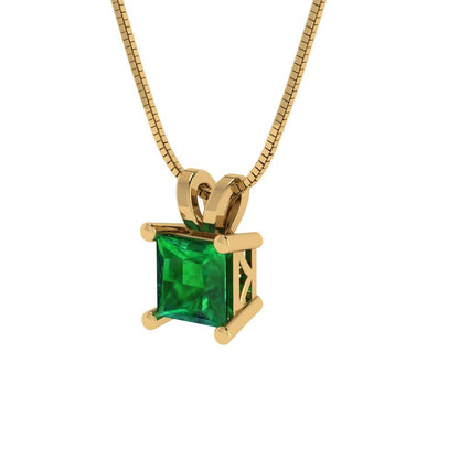 0.5cttw Princess Cut Emerald Gold-Plated 925 Silver Pendant and 18" Box-Chain Necklace