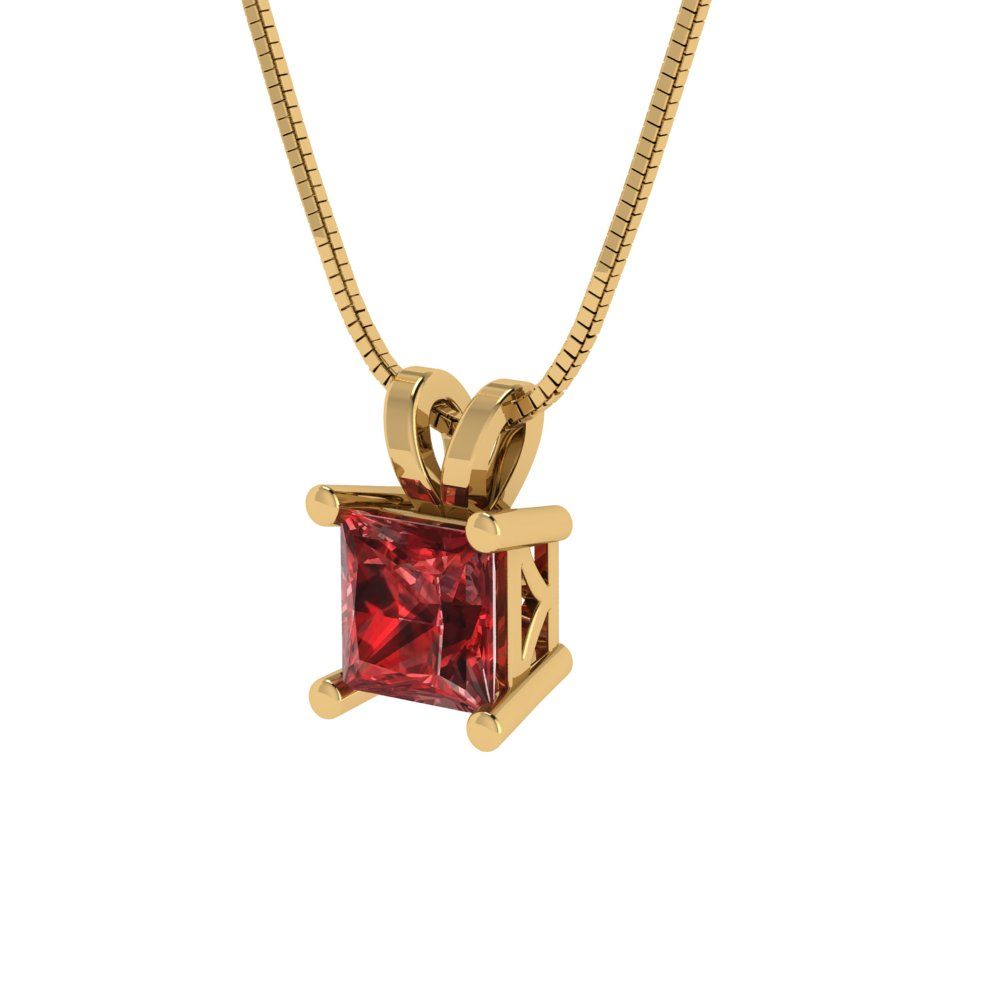 0.5cttw Princess Cut Garnet Gold-Plated 925 Silver Pendant and 18" Box-Chain Necklace