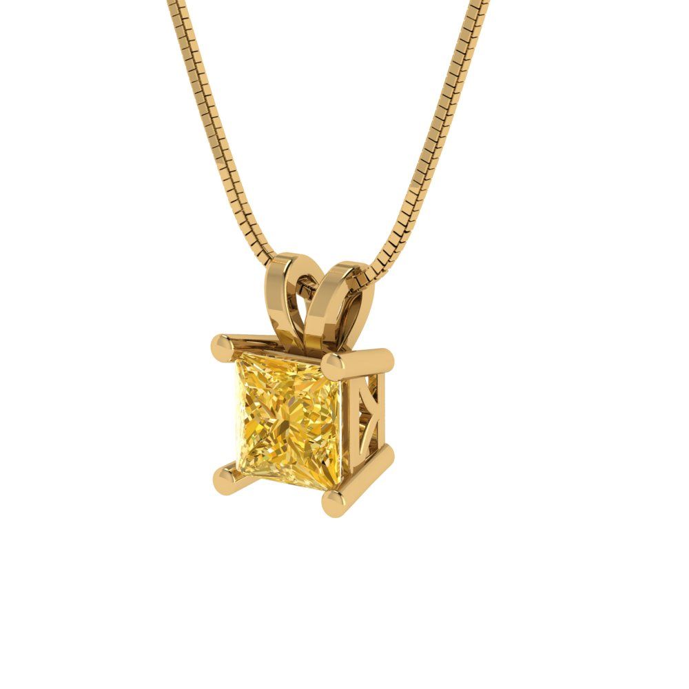 0.5cttw Princess Cut Citrine Gold-Plated 925 Silver Pendant and 18" Box-Chain Necklace